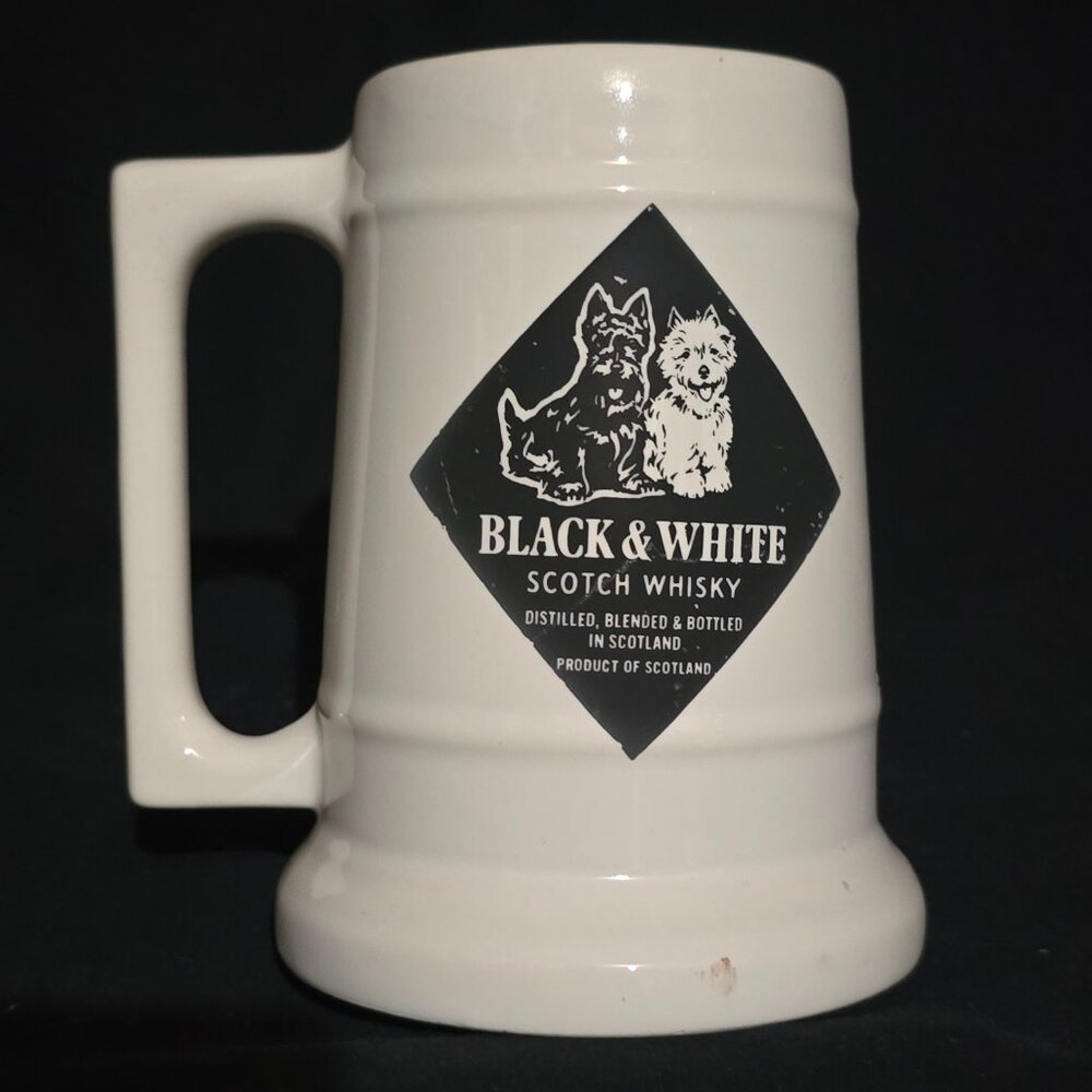 American Decorators Trenton, NJ. Black & White Scotch Whisky Ceramic Stein